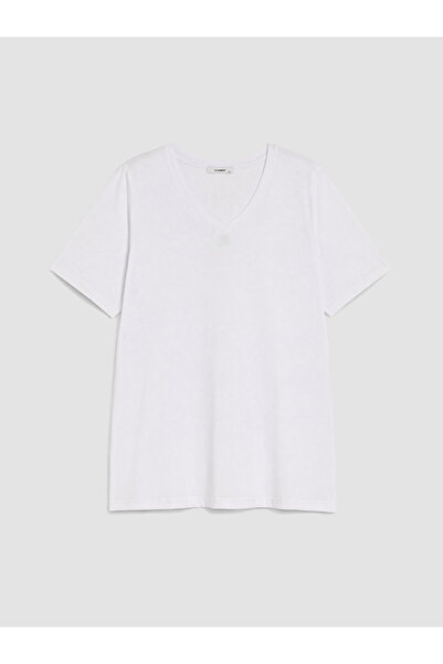LC Waikiki Lcwaikiki Curve White Large Size 100% Cotton Women's T-Shirt