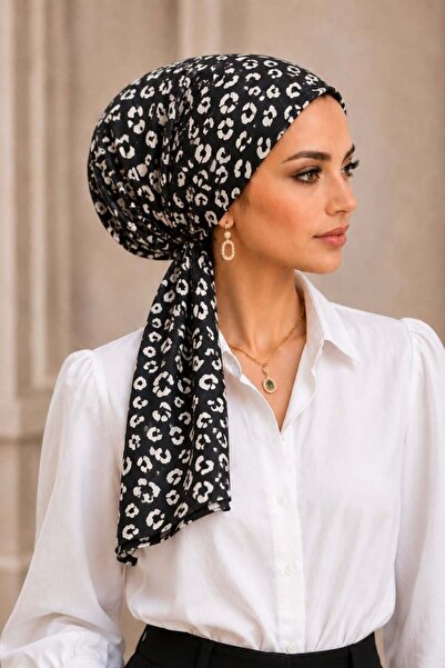 Aişe tesettür Black and White Pattern Scarf Bonnet