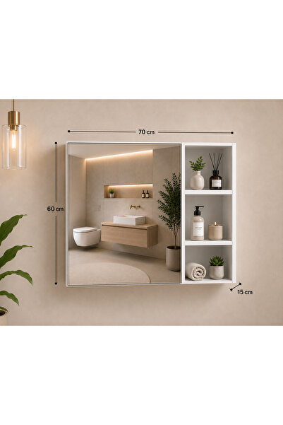 Çavdar Mobilya Dekorasyon Raflı Aynalı Banyo Dolabı - Kapaklı Duvara Monte Ba...