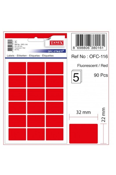 Tanex Label Ofc-116 22X32 Red 2 Packs of 10