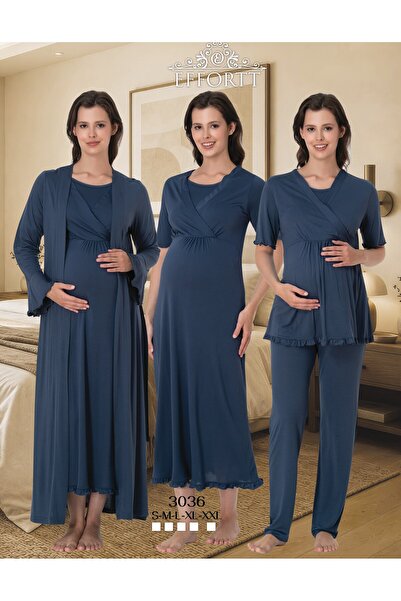 EM&FA TEKSTİL Pregnant Women's Breastfeeding Detailed 4-Piece Dressing Gown N...