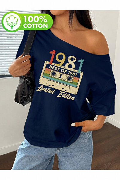 OVER HEAD Tricou pentru femei, 1981, cu imprimeu casetă, cu decolteu bărcuță,...