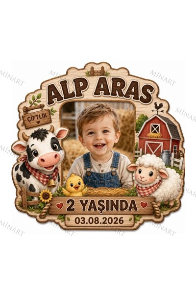 Minart 25 Adet Fotoğraflı Doğum Günü Magneti, Çiftlik Hayvanlı Temalı İnek Ku...