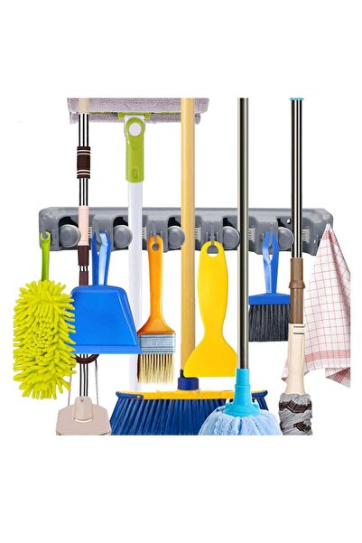ELTRAZONE Broom and Mop Holder – Wall Mounted Garden Tool Organizer, 5 Positi...