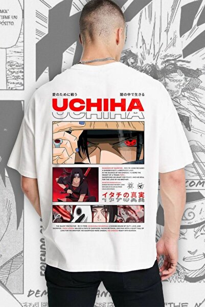 POPULUS Uchiha Itachi Printed Unisex Anime Design Streetwear White T-Shirt