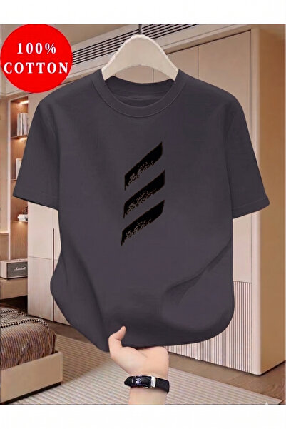 gencerco FÜME Unisex 3 Adet Yatay Çizgi Tasarım Basic Bisiklet Yaka Regular T...