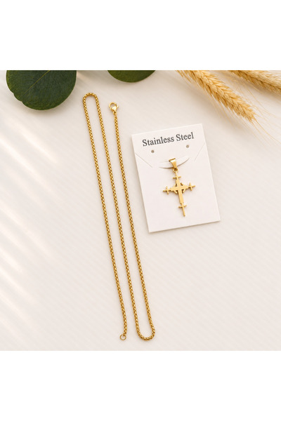 GlaMLo Accessories Αλυσίδα από ανοξείδωτο ατσάλι με μενταγιόν σταυρό 55 εκ.