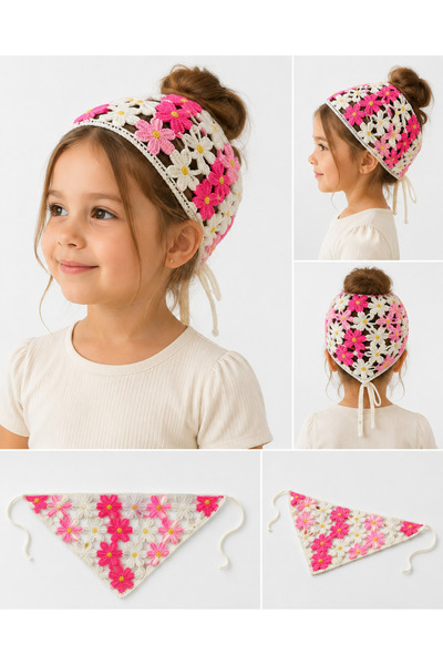 CRALİCHE Children's Women's Colorful Mesh Knitted Bandana Summer Hollow Out K...