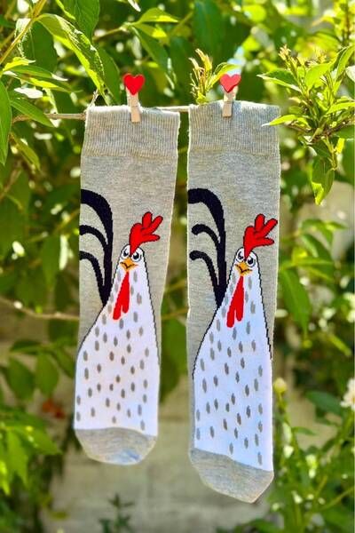 LouSocks Unisex Gray Rooster Patterned Socks
