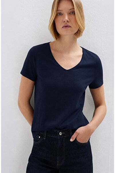 Mavi M1614176-84371 V-Neck Navy Blue Basic T-Shirt Women's T-Shirt Dark Blue