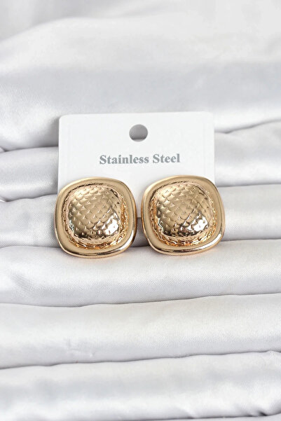 USLUCAN ALIŞVERİŞ 316L Steel Gold Color Button Model Women's Earrings