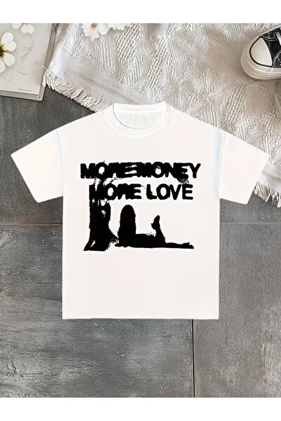 AEMİ تي شيرت برقبة دائرية كبير الحجم مطبوع عليه More Money More Love للجنسين