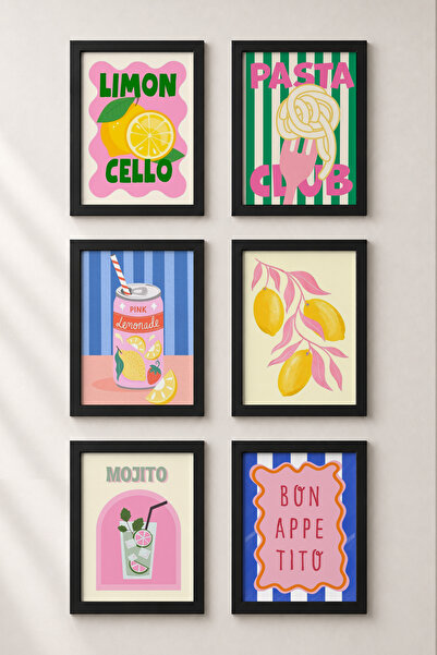HOMEPACK 6 piese cu rame din lemn negru, poster înrămat, decor artistic moder...