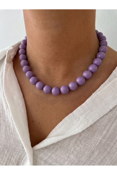 Esdem Accessories Soft Lila Renkli Tek Sıra Boncuk Kolye