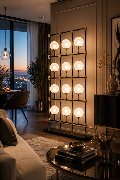 Vinner Luxury Atelier No.12 Designer Floor Screen Lambader | Siyah Gold Cam K...