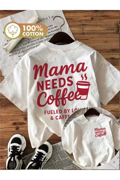 AEMİ Unisex Mama Needs Coffee Printed Oversize Crew Neck T-Shirt