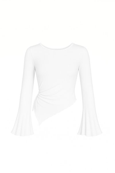 WEEST MODA Round Neck Drape Detailed Spanish Sleeve Hijab Compatible Top Blouse