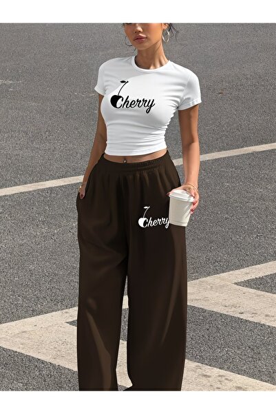macklin Women's Cherry Print Over-The-Hip Baby Tee Combed Cotton Crop Top and...