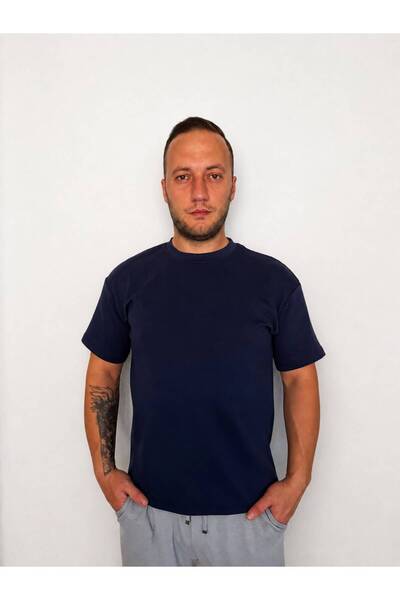 Erkek Premium Lacivert Pamuklu T-shirt