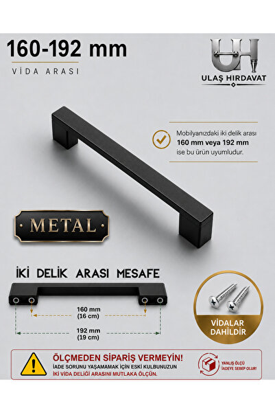 Ulaş Hırdavat Köprü Modern Lüks Mobilya Dolap Çekmece Kulpları 160-192 mm Siy...