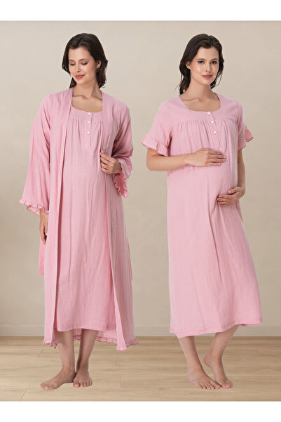 ByLohusa Pregnant and Postpartum Period Muslin Fabric Dressing Gown and Night...