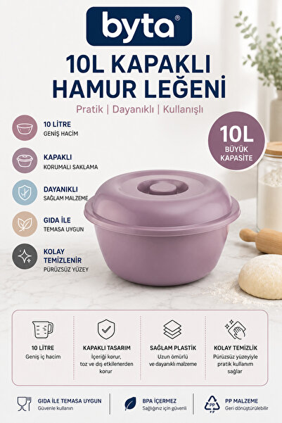 BYTA 10 Liter Dough Basin with Lid – Multi-Purpose Food Storage and Kneading ...