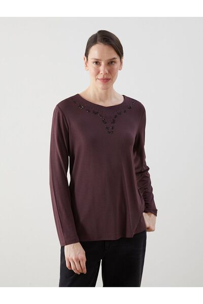 LC Waikiki Lcw Grace Purple Crew Neck Stoned Women's Blouse