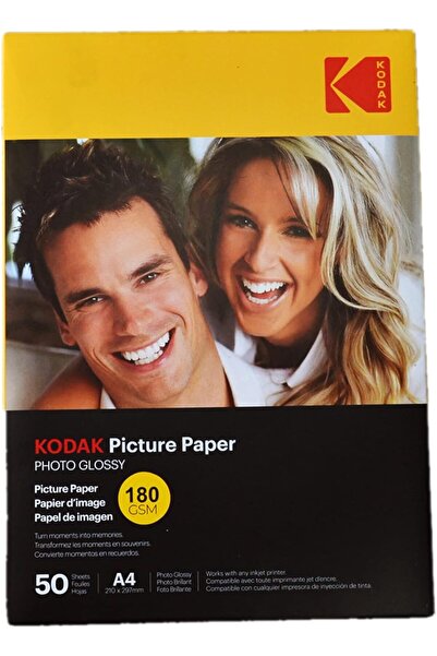 Kodak ورق صور لامع للطابعات النافثة للحبر A4، 180 جرام/م2، 50 ورقة، 210 × 297 مم