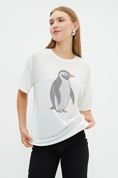 Fulla Moda Stoned Penguin Printed Crew Neck Casual T-Shirt