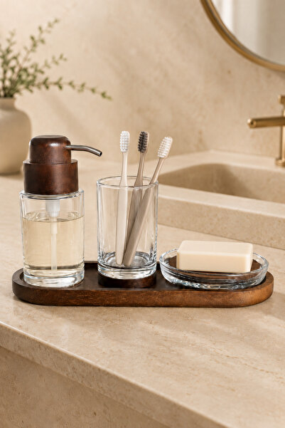 Şahane Pazar Akasya Bathroom Set Decorative Glass Bathroom Set Shn-2150