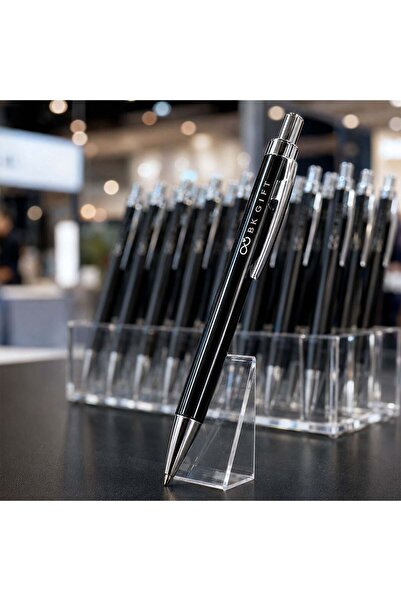 Bk Gift 10 Pieces of Black Metal Push-Button Ballpoint Pens with Laser Engrav...