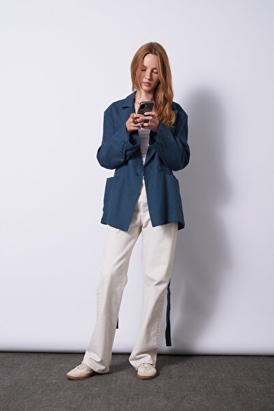 Nisan Linen Mixed Belted Blazer Jacket