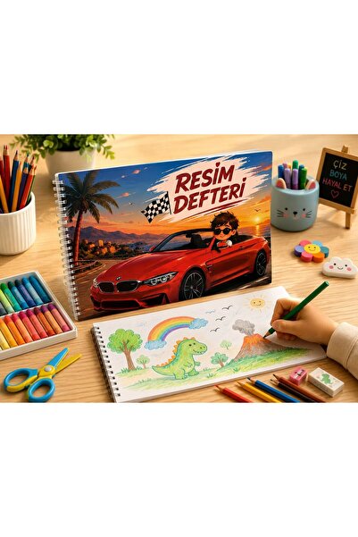 NİORE A4 Spiralli Resim Defteri 20 Yaprak Çizgisiz Eskiz ve Boyama Defteri (ARABA)