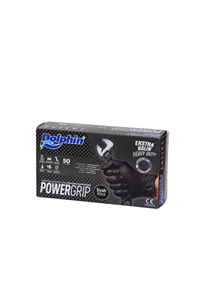 Dolphin Nitril PowerGrıp Pudrasız Siyah Eldiven (M) Ekstra Kalın - 50 Adet
