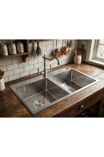AGS Chiuveta bucatarie, inox, fagure, AGS11450 argintiu, dreptunghiulara, 2 c...