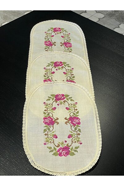 Lucien Home Çiçek Nakışlı 3'lü Salon Takımı