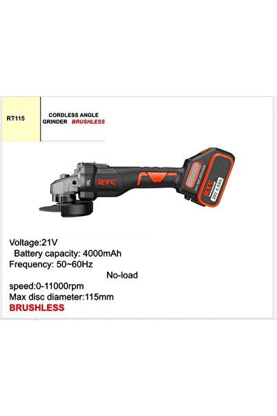 Rtc Cordless Angle Grinder Brushless 21V 115mm with 4000mAh Battery