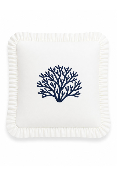 BELENAY Husă decorativă pentru pernă, cu volane și broderie marină, 45x45 cm