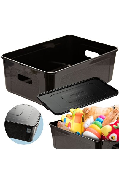 EDANTI Cutie de depozitare din plastic 39X26X13.4 cm 14 L cu capac, neagră