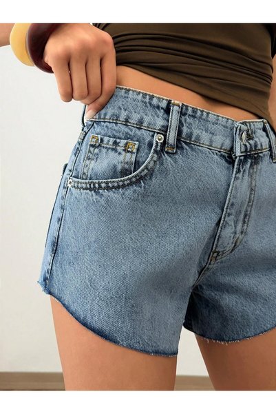 NOXTER JEANS Women's Blue Cropped Mini Shorts