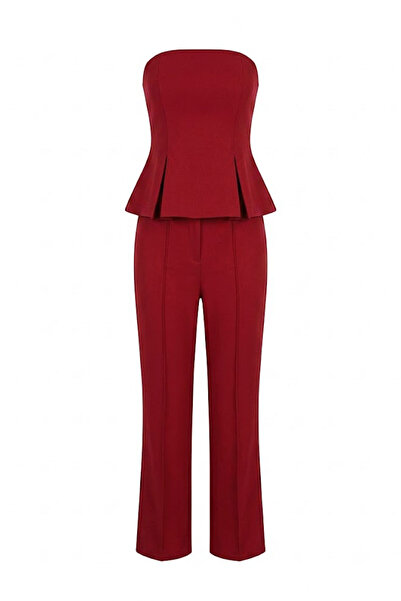 KECHİ WOMAN Strapless Front Stitched Jumpsuit Red