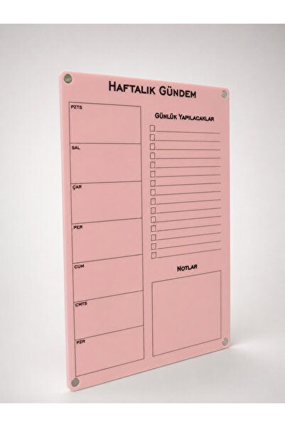 mufemu Toz Pembe Akrilik Haftalık Planlayıcı Yazı Tahtası Silinebilir