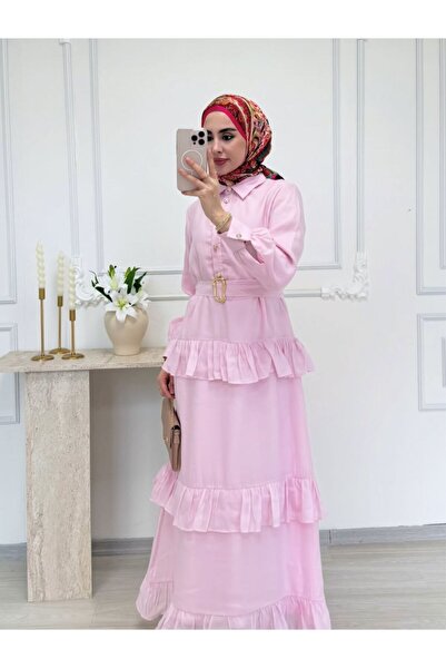 BelezaStore TESETTÜR FIRFIR DETAYLI UZUN ELBİSE YAZLIK