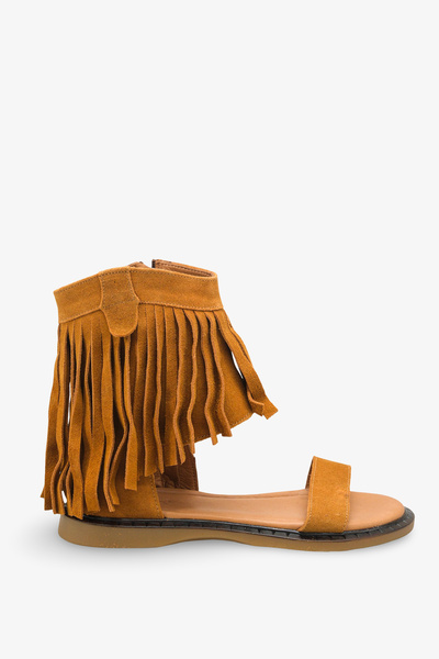 İNNABUTİKK Paloma Women's Genuine Leather Tassel Sandals - Tan Suede