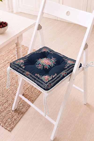 Home Çiçek Desenli Pofidik Sandalye Minderi - Vintage Dekoratif Bahçe Minderi