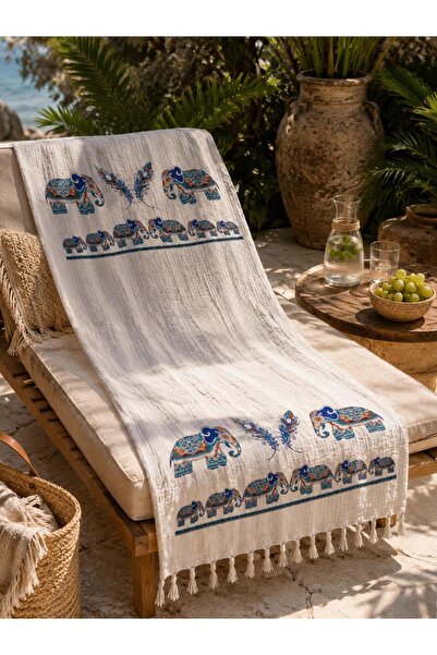 calove Peshtamal Beach Towel 100% Cotton Muslin Patterned with Tassels Lightw...
