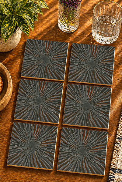 JHAAR Wave Patterned Abstract Design Modern Set of 6 Coasters - Uv Printing M...