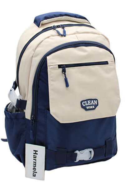 Harmela Multi-Compartment Beige-Navy Blue School Backpack Unisex School Bag 2...