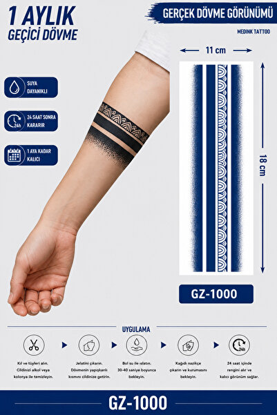 medink tattoo 1 Ay Kalıcı Sonradan Kararan 11X 18 cm 2 adet Şerit model geçic...