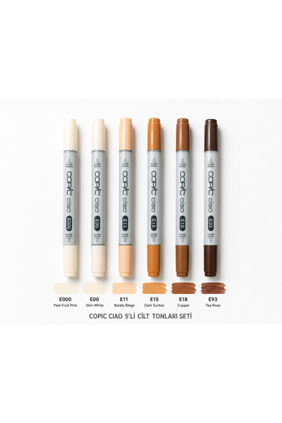 Copic Ciao 6'lı Çift Uçlu Alkol Bazlı Marker Kalem Seti Cilt Ten Tonları Port...